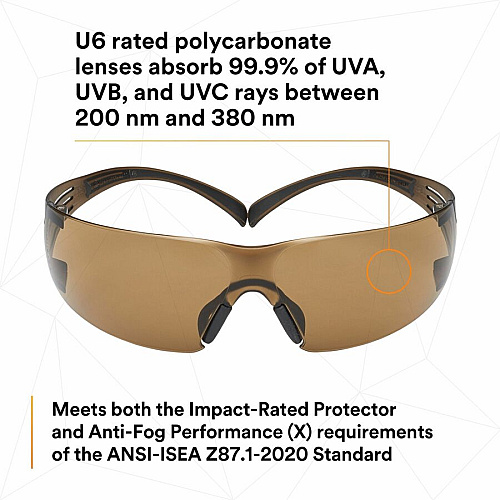 3M SecureFit Protective Eyewear Recommended for: Eye, Indoor/Outdoor - Fog, UVA, UVB, UVC Protection - Polycarbonate - Black - Anti-fog, Comfortable, Soft, Nose Bridge, Impact Resistant, Adjustable Temple - 20 / Carton (SF405SGAFBCT)