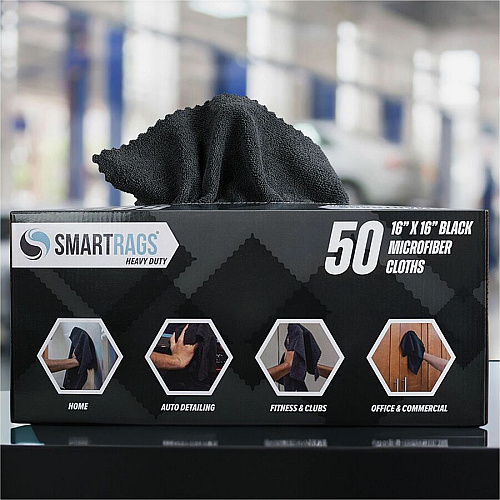 Monarch Smart Rags Microfiber Cloths For Institutional, Automotive, Office, Healthcare, Household, Garage, Breakroom, Factory, Hospital - Heavy Duty, Reusable, Streak-free, Lint-free, Dirt Resistant, Grime Resistant - Black - 50 / Box (M930BK)