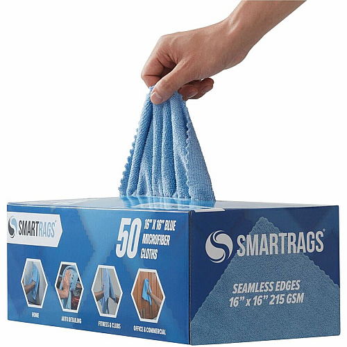 Monarch Smart Rags Microfiber Cloths For Automotive, Office, Healthcare, Household, Garage, Breakroom, Factory, Hospital, Industry, Nursing Home - Reusable, Streak-free, Lint-free, Dirt Resistant, Grime Resistant - Blue - 50 / Box (M931B)