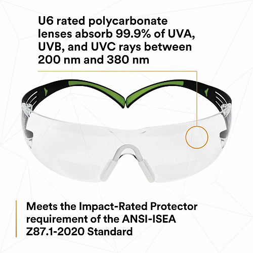 3M SecureFit Protective Eyewear Recommended for: Workplace, Assembly, Cleaning, Demolition, Drilling, Electrical, Facility Maintenance, Grinding, Machine Operation, Metal Machining, Masonry, ... - Fog, UVA, UVB, UVC, Ultraviolet Protection - P (SF425AFCT)