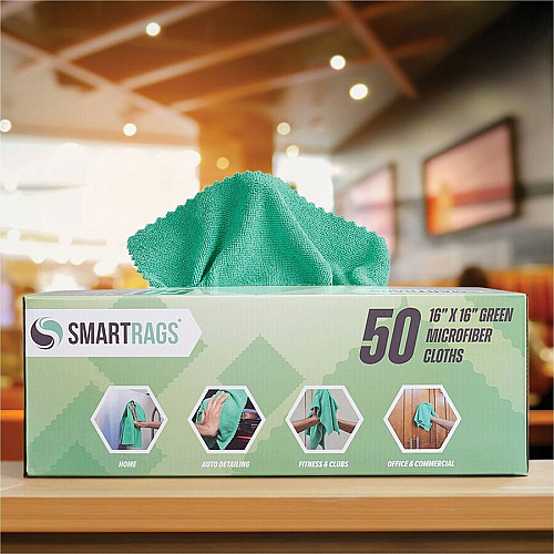 Monarch Smart Rags Microfiber Cloths For Automotive, Office, Healthcare, Household, Garage, Breakroom, Factory, Hospital, Industry, Nursing Home - Reusable, Streak-free, Lint-free, Dirt Resistant, Grime Resistant - Green - 50 / Box (M931G)