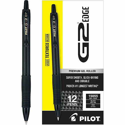 G2 Edge Gel Pen 0.7 mm Fine Pen Point - Refillable - Black Ink - Gel-based - Tungsten Carbide Tip - 1 Dozen (19855)
