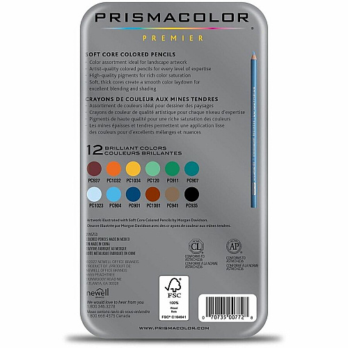 Prismacolor Premier Soft Core Colored Pencil Sets Tuscan Red, Pumpkin Orange, Goldenrod, Light Sap Green, Olive Green, Peacock Green, Cloud Blue, Light Cerulean Blue, Indigo Blue, Chestnut, Light Umber, ... Lead - 12 / Pack (2023753)