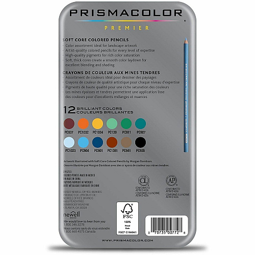 Prismacolor Premier Soft Core Colored Pencil Sets Tuscan Red, Pumpkin Orange, Goldenrod, Light Sap Green, Olive Green, Peacock Green, Cloud Blue, Light Cerulean Blue, Indigo Blue, Chestnut, Light Umber, ... Lead - 12 / Pack (2023753)