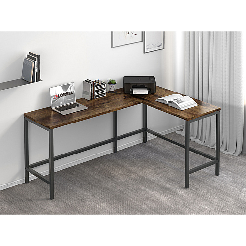 NuSparc L-Shaped Metal Frame Desk Vintage Oak L-shaped, Black Top - Contemporary Style - 200 lb Capacity - 67" Table Top Width x 47.20" Table Top Depth x 1" Table Top Thickness - 29.20" Height - Assembly Required - High Pressure Laminate (HPL) (DK102RRRK)