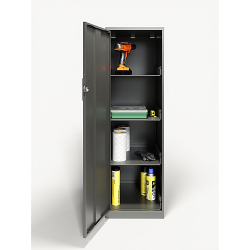 NuSparc Personal Storage Cabinet 18" Length x 14.2" Width x 46.4" Height - 4 x Shelf(ves) - Hinged Door(s) - Sturdy, Durable, Welded, Eco-friendly, Nonporous Surface, Locking Mechanism, Ventilated, Locking Door - Graphite - Steel - Recycled -  (SC418ZZML)