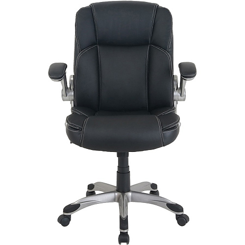 NuSparc Leather Rolling Chair Mid Back - 5-star Base - Black - Bonded Leather - Armrest - 1 Each (CH101LABK)