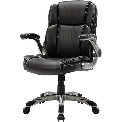 NuSparc Leather Rolling Chair Mid Back - 5-star Base - Black - Bonded Leather - Armrest - 1 Each (CH101LABK)