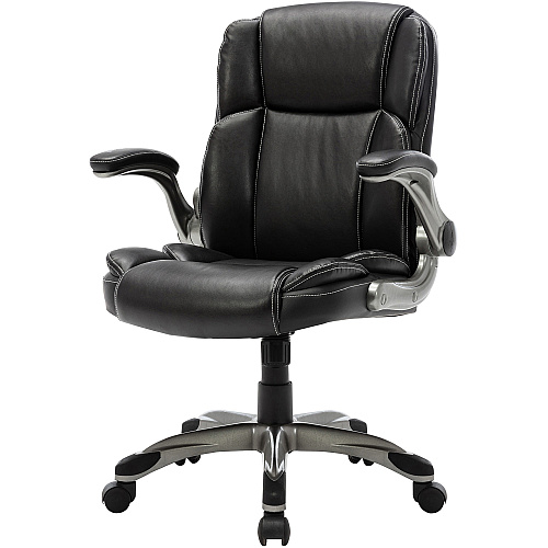 NuSparc Leather Rolling Chair Mid Back - 5-star Base - Black - Bonded Leather - Armrest - 1 Each (CH101LABK)