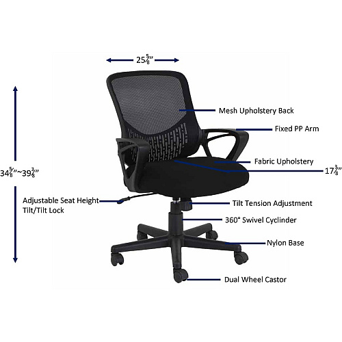 NuSparc Mid-back Mesh Task Chair Fabric Seat Material - Mid Back - Black - 1 Each (CH301MABK)