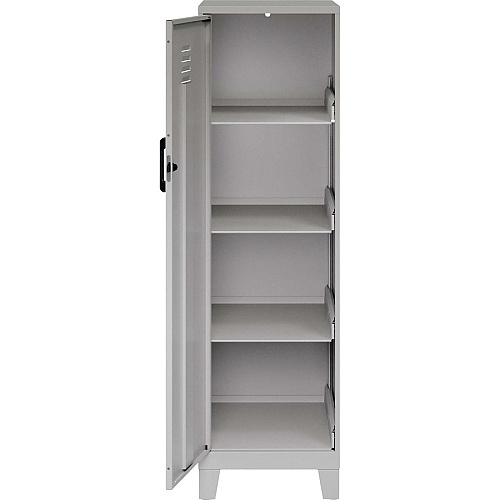 NuSparc Personal Locker 4 Shelve(s) - for Office, Home, Sport Equipments, Toy, Game, Classroom, Playroom, Basement, Garage - Overall Size 53.3" Height x 14.2" Width x 18" Depth - Silver - Steel - TAA Compliant (SL418ZZSR)
