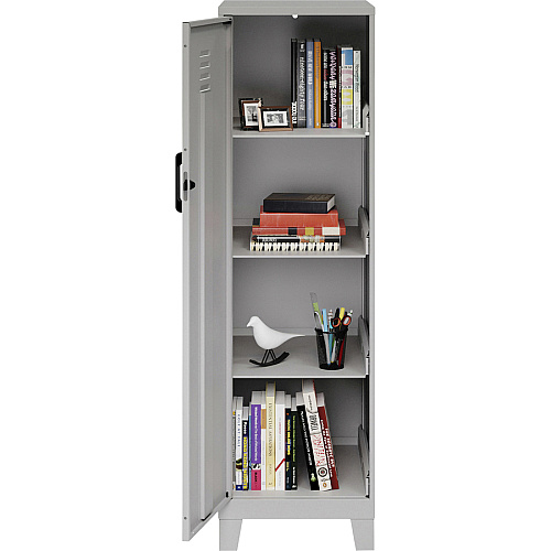 NuSparc Personal Locker 4 Shelve(s) - for Office, Home, Sport Equipments, Toy, Game, Classroom, Playroom, Basement, Garage - Overall Size 53.3" Height x 14.2" Width x 18" Depth - Silver - Steel - TAA Compliant (SL418ZZSR)