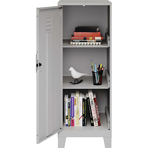 NuSparc Personal Locker 3 Shelve(s) - for Office, Home, Sport Equipments, Toy, Game, Classroom, Playroom, Basement, Garage - Overall Size 42.5" Height x 14.2" Width x 18" Depth - Silver - Steel - TAA Compliant (SL318ZZSR)