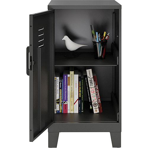 NuSparc Personal Locker 2 Shelve(s) - for Office, Home, Sport Equipments, Toy, Game, Classroom, Playroom, Basement, Garage - Overall Size 27.5" Height x 14.2" Width x 18" Depth - Black - Steel - TAA Compliant (SL218ZZBK)