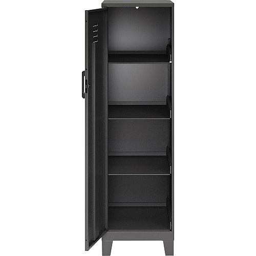 NuSparc Personal Locker 4 Shelve(s) - for Office, Home, Sport Equipments, Toy, Game, Classroom, Playroom, Basement, Garage - Overall Size 53.3" Height x 14.2" Width x 18" Depth - Black - Steel - TAA Compliant (SL418ZZBK)