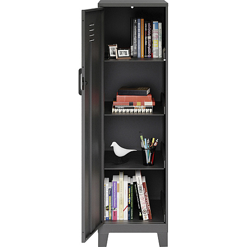 NuSparc Personal Locker 4 Shelve(s) - for Office, Home, Sport Equipments, Toy, Game, Classroom, Playroom, Basement, Garage - Overall Size 53.3" Height x 14.2" Width x 18" Depth - Black - Steel - TAA Compliant (SL418ZZBK)
