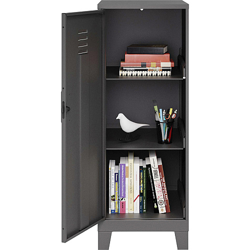 NuSparc Personal Locker 3 Shelve(s) - for Office, Home, Sport Equipments, Toy, Game, Classroom, Playroom, Basement, Garage - Overall Size 42.5" Height x 14.2" Width x 18" Depth - Black - Steel - TAA Compliant (SL318ZZBK)