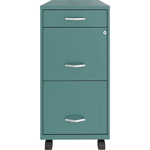 NuSparc Mobile File Cabinet 14.2" Width x 18" Depth x 29.5" Height - 3 x Drawer(s) for File, Box - Letter - Mobility, Locking Drawer, Glide Suspension, 3/4 Drawer Extension, Cam Lock, Nonporous Surface - Teal - Painted Steel - Recycled (VF318BMTL)