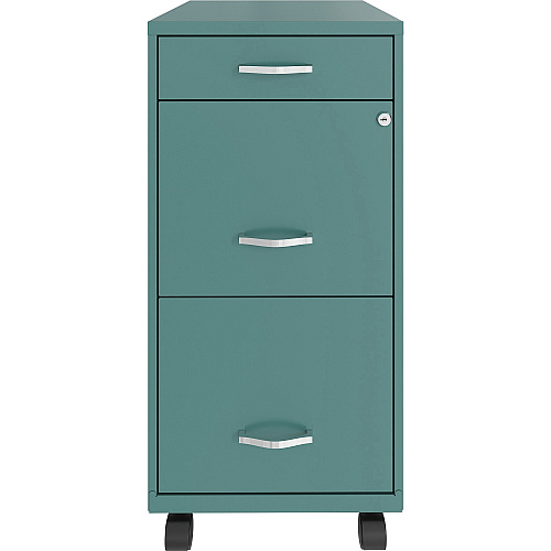 NuSparc Mobile File Cabinet 14.2" Width x 18" Depth x 29.5" Height - 3 x Drawer(s) for File, Box - Letter - Mobility, Locking Drawer, Glide Suspension, 3/4 Drawer Extension, Cam Lock, Nonporous Surface - Teal - Painted Steel - Recycled (VF318BMTL)
