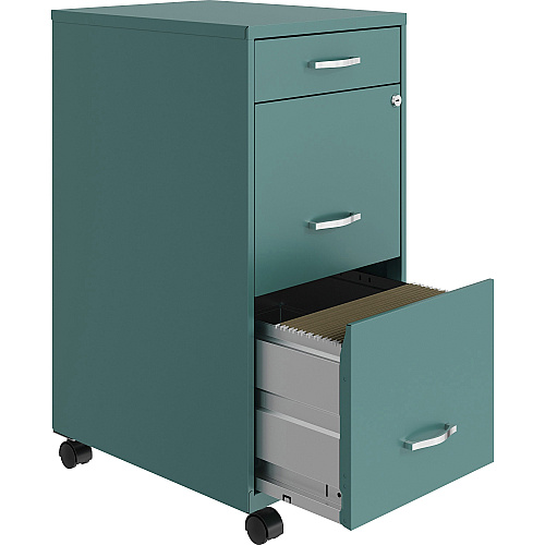 NuSparc Mobile File Cabinet 14.2" Width x 18" Depth x 29.5" Height - 3 x Drawer(s) for File, Box - Letter - Mobility, Locking Drawer, Glide Suspension, 3/4 Drawer Extension, Cam Lock, Nonporous Surface - Teal - Painted Steel - Recycled (VF318BMTL)