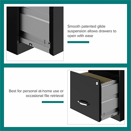 NuSparc File Cabinet 14.2" Width x 18" Depth x 19" Height - 2 x Drawer(s) for Box, File - Letter - Vertical - Locking Drawer, Glide Suspension, Nonporous Surface - Black - Baked Enamel - Steel (VF218GABK)