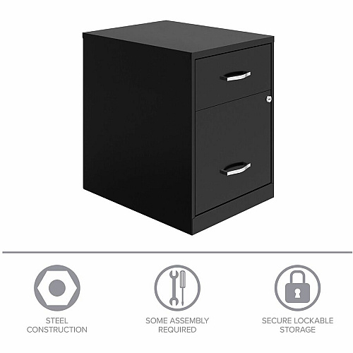 NuSparc File Cabinet 14.2" Width x 18" Depth x 19" Height - 2 x Drawer(s) for Box, File - Letter - Vertical - Locking Drawer, Glide Suspension, Nonporous Surface - Black - Baked Enamel - Steel (VF218GABK)