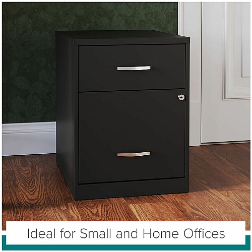 NuSparc File Cabinet 14.2" Width x 18" Depth x 19" Height - 2 x Drawer(s) for Box, File - Letter - Vertical - Locking Drawer, Glide Suspension, Nonporous Surface - Black - Baked Enamel - Steel (VF218GABK)