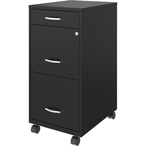 NuSparc Mobile File Cabinet 14.2" Width x 18" Depth x 29.5" Height - 3 x Drawer(s) for File, Box - Letter - Mobility, Locking Drawer, Glide Suspension, 3/4 Drawer Extension, Cam Lock, Nonporous Surface - Black - Painted Steel - Recycled (VF318BMBK)