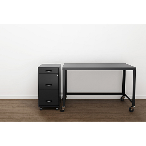 NuSparc Mobile File Cabinet 14.2" Width x 18" Depth x 29.5" Height - 3 x Drawer(s) for File, Box - Letter - Mobility, Locking Drawer, Glide Suspension, 3/4 Drawer Extension, Cam Lock, Nonporous Surface - Black - Painted Steel - Recycled (VF318BMBK)