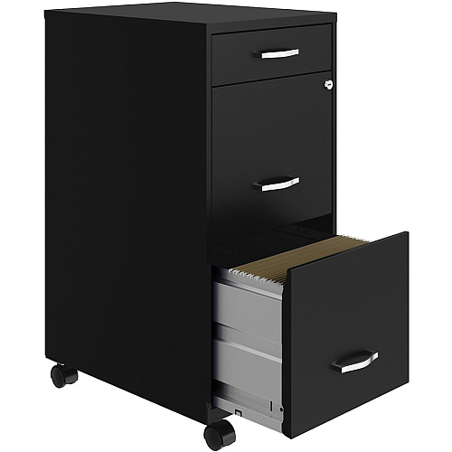 NuSparc Mobile File Cabinet 14.2" Width x 18" Depth x 29.5" Height - 3 x Drawer(s) for File, Box - Letter - Mobility, Locking Drawer, Glide Suspension, 3/4 Drawer Extension, Cam Lock, Nonporous Surface - Black - Painted Steel - Recycled (VF318BMBK)