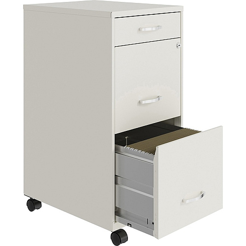 NuSparc Mobile File Cabinet 14.2" Width x 18" Depth x 29.5" Height - 3 x Drawer(s) for File, Box - Letter - Mobility, Locking Drawer, Glide Suspension, 3/4 Drawer Extension, Cam Lock, Nonporous Surface - White - Painted Steel - Recycled (VF318BMWE)