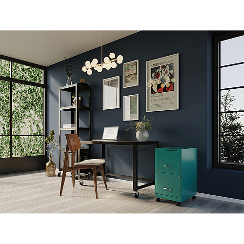 NuSparc Mobile File Cabinet 14.2" Width x 18" Depth x 26.5" Height for File - Letter - Mobility, Locking Drawer, Glide Suspension, 3/4 Drawer Extension, Cam Lock, Nonporous Surface - Teal - Painted Steel, Steel - Recycled (VF218AMTL)