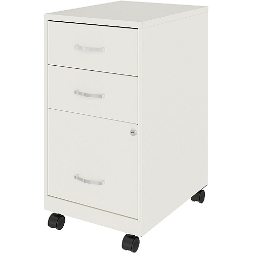 NuSparc 3-Drawer Organizer Metal File Cabinet 14.2" Width x 18" Depth x 26.7" Height - 3 x Drawer(s) for File, Box - Letter - Glide Suspension, 3/4 Drawer Extension, Anti-tip, Lockable, Mobility - White - Metal - Recycled (VF318CMWE)