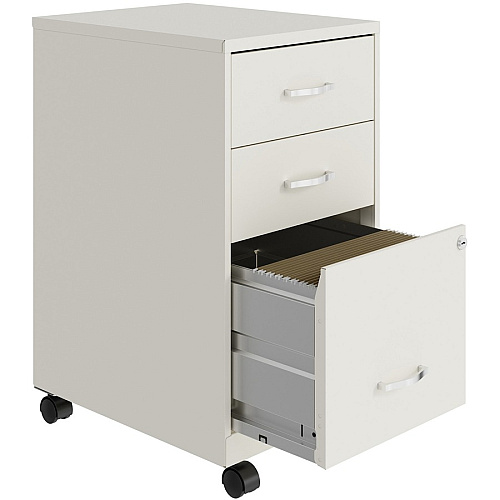 NuSparc 3-Drawer Organizer Metal File Cabinet 14.2" Width x 18" Depth x 26.7" Height - 3 x Drawer(s) for File, Box - Letter - Glide Suspension, 3/4 Drawer Extension, Anti-tip, Lockable, Mobility - White - Metal - Recycled (VF318CMWE)