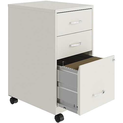 NuSparc 3-Drawer Organizer Metal File Cabinet 14.2" Width x 18" Depth x 26.7" Height - 3 x Drawer(s) for File, Box - Letter - Glide Suspension, 3/4 Drawer Extension, Anti-tip, Lockable, Mobility - White - Metal - Recycled (VF318CMWE)