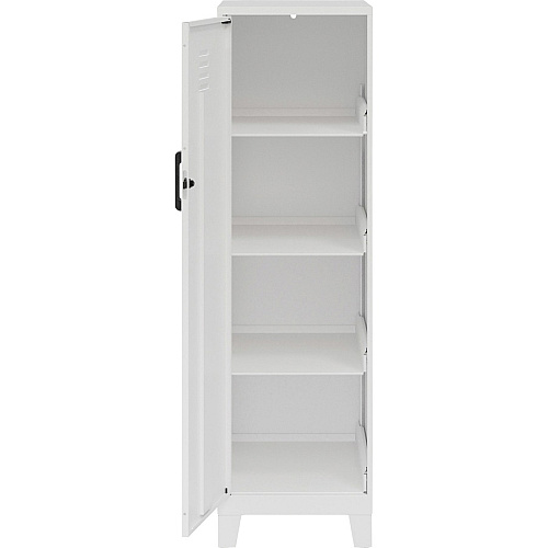 NuSparc Personal Locker 4 Shelve(s) - for Office, Home, Sport Equipments, Toy, Game, Classroom, Playroom, Basement, Garage - Overall Size 53.3" Height x 14.2" Width x 18" Depth - White - Steel - TAA Compliant (SL418ZZWE)