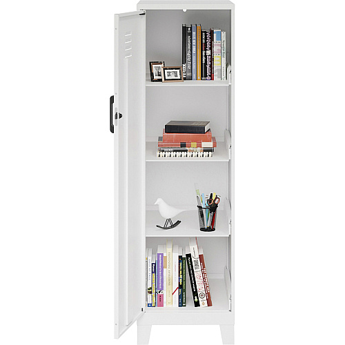 NuSparc Personal Locker 4 Shelve(s) - for Office, Home, Sport Equipments, Toy, Game, Classroom, Playroom, Basement, Garage - Overall Size 53.3" Height x 14.2" Width x 18" Depth - White - Steel - TAA Compliant (SL418ZZWE)