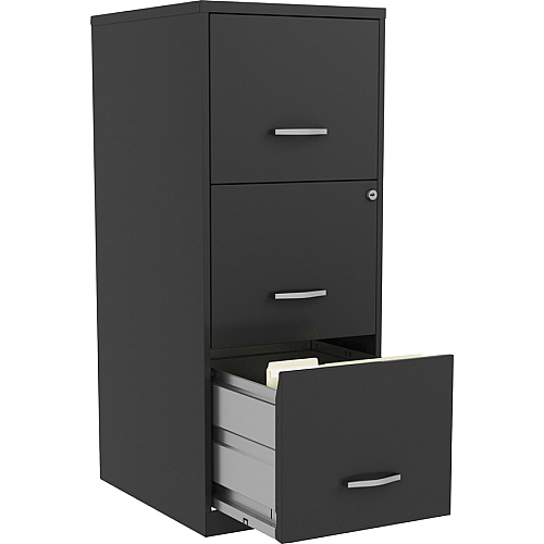 NuSparc Vertical File Cabinet 14.2" Width x 18" Depth x 35.5" Height - 3 x Drawer(s) for File - Letter - Vertical - Cam Lock, Glide Suspension, Anti-tip, Nonporous Surface, 3/4 Drawer Extension - Black - Baked Enamel - Metal - Recycled (VF318FFBK)
