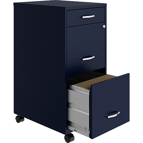 NuSparc Mobile File Cabinet 14.2" Width x 18" Depth x 29.5" Height - 3 x Drawer(s) for File, Box - Letter - Mobility, Locking Drawer, Glide Suspension, 3/4 Drawer Extension, Cam Lock, Nonporous Surface - Blue - Painted Steel - Recycled (VF318BMNY)