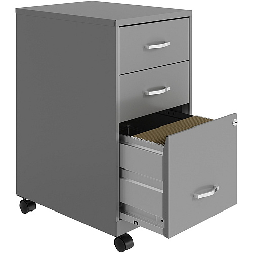 NuSparc 3-Drawer Organizer Metal File Cabinet 14.2" Width x 18" Depth x 26.7" Height - 3 x Drawer(s) for File, Box - Letter - Glide Suspension, 3/4 Drawer Extension, Anti-tip, Lockable, Mobility - Gray - Metal - Recycled (VF318CMSR)