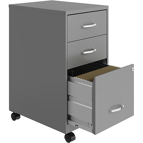 NuSparc 3-Drawer Organizer Metal File Cabinet 14.2" Width x 18" Depth x 26.7" Height - 3 x Drawer(s) for File, Box - Letter - Glide Suspension, 3/4 Drawer Extension, Anti-tip, Lockable, Mobility - Gray - Metal - Recycled (VF318CMSR)