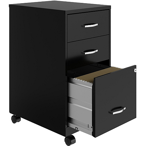 NuSparc 3-Drawer Organizer Metal File Cabinet 14.2" Width x 18" Depth x 26.7" Height - 3 x Drawer(s) for File, Box - Letter - Glide Suspension, 3/4 Drawer Extension, Anti-tip, Lockable, Mobility - Black - Metal - Recycled (VF318CMBK)