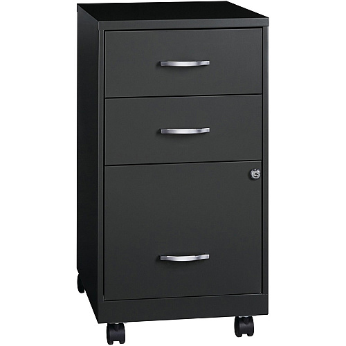 NuSparc 3-Drawer Organizer Metal File Cabinet 14.2" Width x 18" Depth x 26.7" Height - 3 x Drawer(s) for File, Box - Letter - Glide Suspension, 3/4 Drawer Extension, Anti-tip, Lockable, Mobility - Black - Metal - Recycled (VF318CMBK)