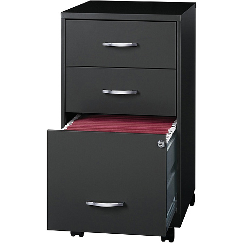 NuSparc 3-Drawer Organizer Metal File Cabinet 14.2" Width x 18" Depth x 26.7" Height - 3 x Drawer(s) for File, Box - Letter - Glide Suspension, 3/4 Drawer Extension, Anti-tip, Lockable, Mobility - Black - Metal - Recycled (VF318CMBK)