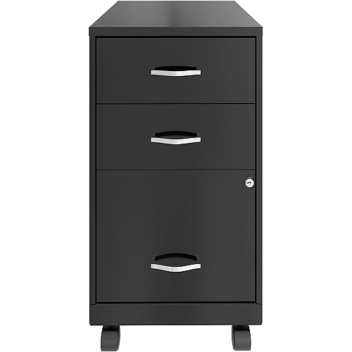 NuSparc 3-Drawer Organizer Metal File Cabinet 14.2" Width x 18" Depth x 26.7" Height - 3 x Drawer(s) for File, Box - Letter - Glide Suspension, 3/4 Drawer Extension, Anti-tip, Lockable, Mobility - Black - Metal - Recycled (VF318CMBK)