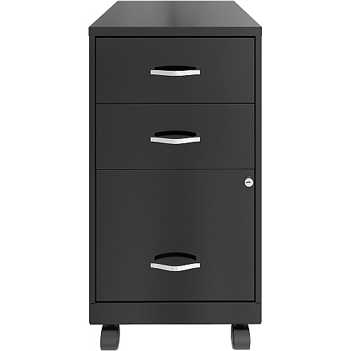 NuSparc 3-Drawer Organizer Metal File Cabinet 14.2" Width x 18" Depth x 26.7" Height - 3 x Drawer(s) for File, Box - Letter - Glide Suspension, 3/4 Drawer Extension, Anti-tip, Lockable, Mobility - Black - Metal - Recycled (VF318CMBK)