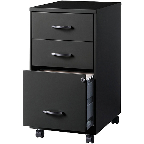 NuSparc 3-Drawer Organizer Metal File Cabinet 14.2" Width x 18" Depth x 26.7" Height - 3 x Drawer(s) for File, Box - Letter - Glide Suspension, 3/4 Drawer Extension, Anti-tip, Lockable, Mobility - Black - Metal - Recycled (VF318CMBK)
