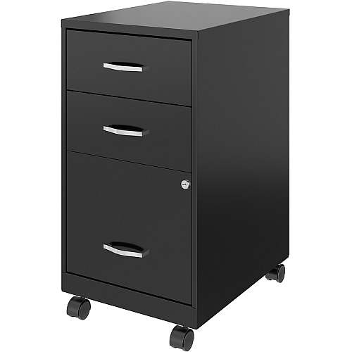 NuSparc 3-Drawer Organizer Metal File Cabinet 14.2" Width x 18" Depth x 26.7" Height - 3 x Drawer(s) for File, Box - Letter - Glide Suspension, 3/4 Drawer Extension, Anti-tip, Lockable, Mobility - Black - Metal - Recycled (VF318CMBK)