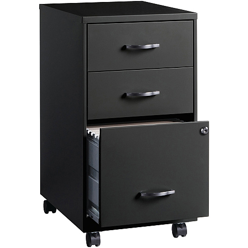 NuSparc 3-Drawer Organizer Metal File Cabinet 14.2" Width x 18" Depth x 26.7" Height - 3 x Drawer(s) for File, Box - Letter - Glide Suspension, 3/4 Drawer Extension, Anti-tip, Lockable, Mobility - Black - Metal - Recycled (VF318CMBK)