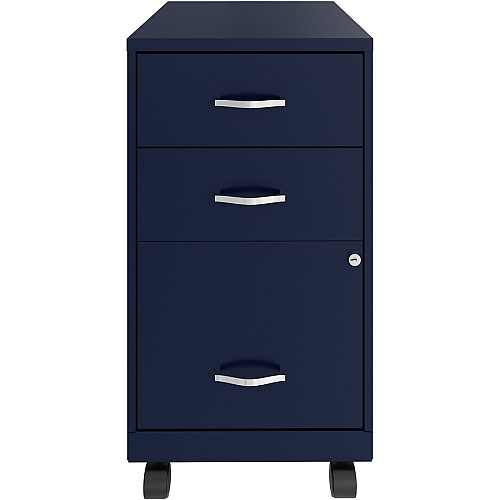 NuSparc 3-Drawer Organizer Metal File Cabinet 14.2" Width x 18" Depth x 26.7" Height - 3 x Drawer(s) for File, Box - Letter - Glide Suspension, 3/4 Drawer Extension, Anti-tip, Lockable, Mobility - Navy - Metal - Recycled (VF318CMNY)
